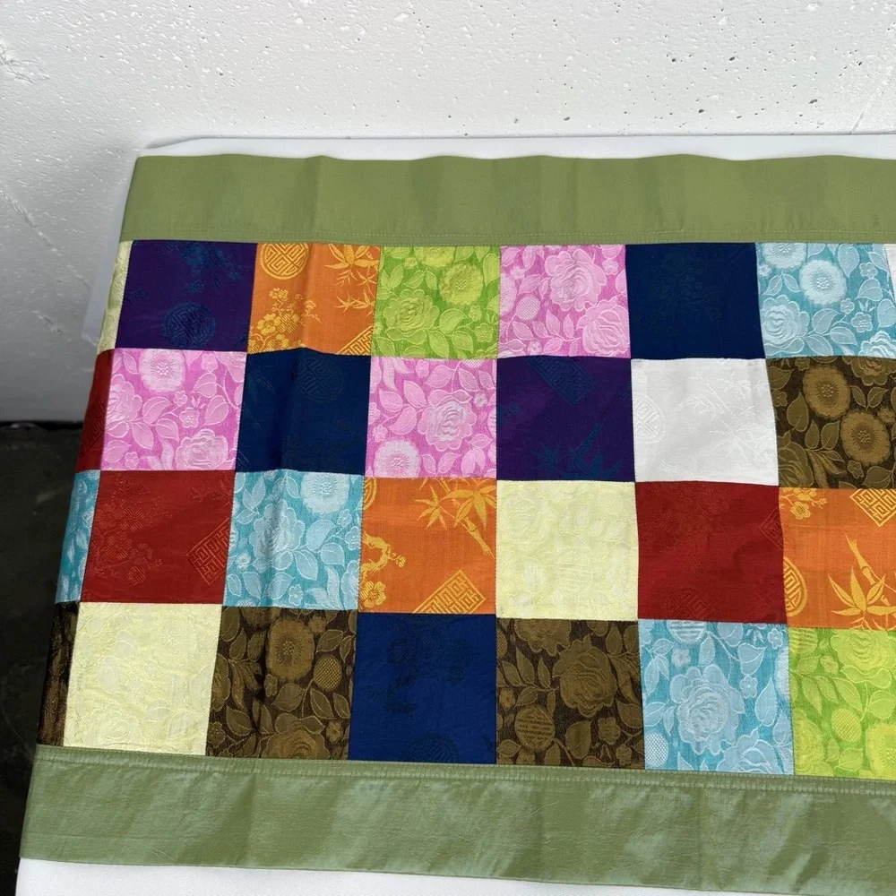 100% Silk Multi Colored Patchwork Chinese Table Cloth 16.7 x 75 Inches